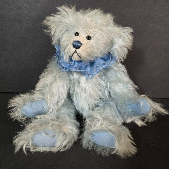 River Hills Bears by Edda Seiple - Blue Mohair Jointed Bear Ruffle Collar 11" - Picture 1 of 12